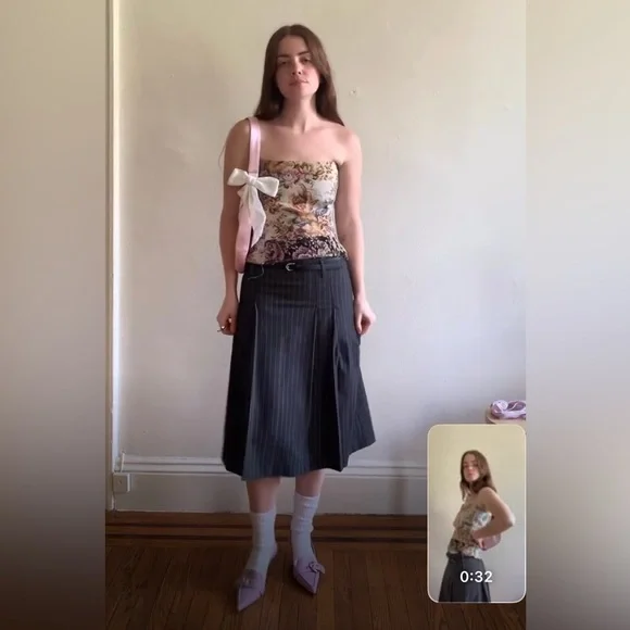 Belted pinstripe skirt